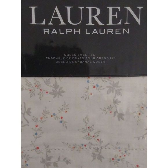 Ralph Lauren CAROLYNE VINE White Queen Sheet Set w/2-Pack Standard Pillowcases - Picture 5 of 13
